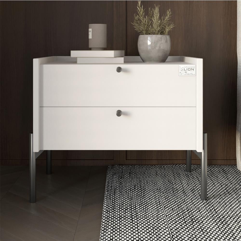 Тумба прикроватная Вуд 50х40х44см Белый/черные ножки