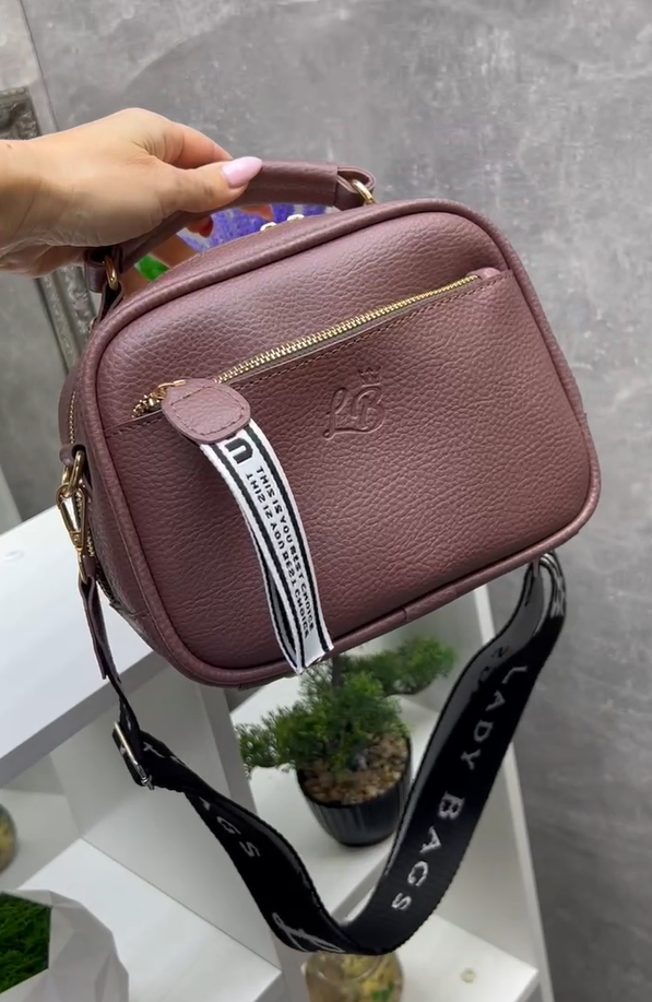 Сумка женская кросс-боди из экокожи с широко ремнем Темно-пудровый (2732414511) - фото 8