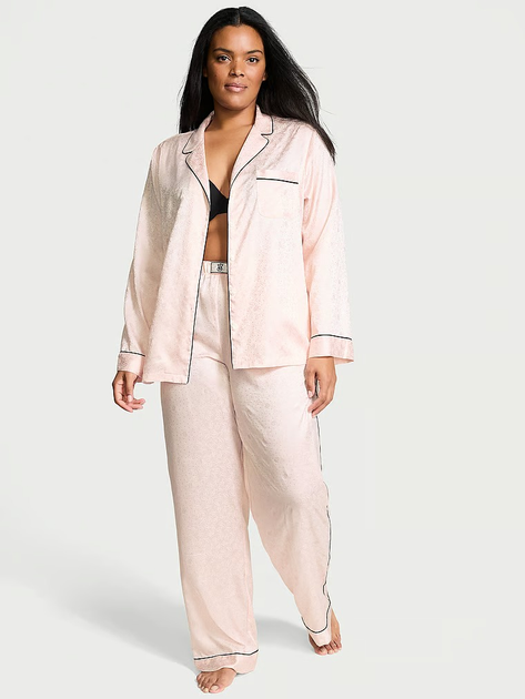 Піжама сорочка/штани сатинова Victoria's Secret Satin Long Pajama Set М Рожевий (26933345)