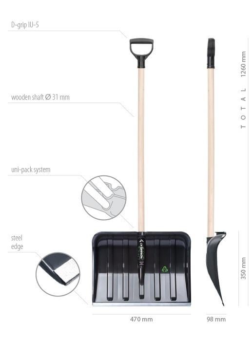Лопата для снігу Prosperplast Noname47 з дерев'яною ручкою посилена 47х126 см Чорний (CNT00011759) - фото 3 Лопата для снігу Prosperplast Noname47 з дерев'яною ручкою посилена 47х126 см Чорний (CNT00011759) - фото 3