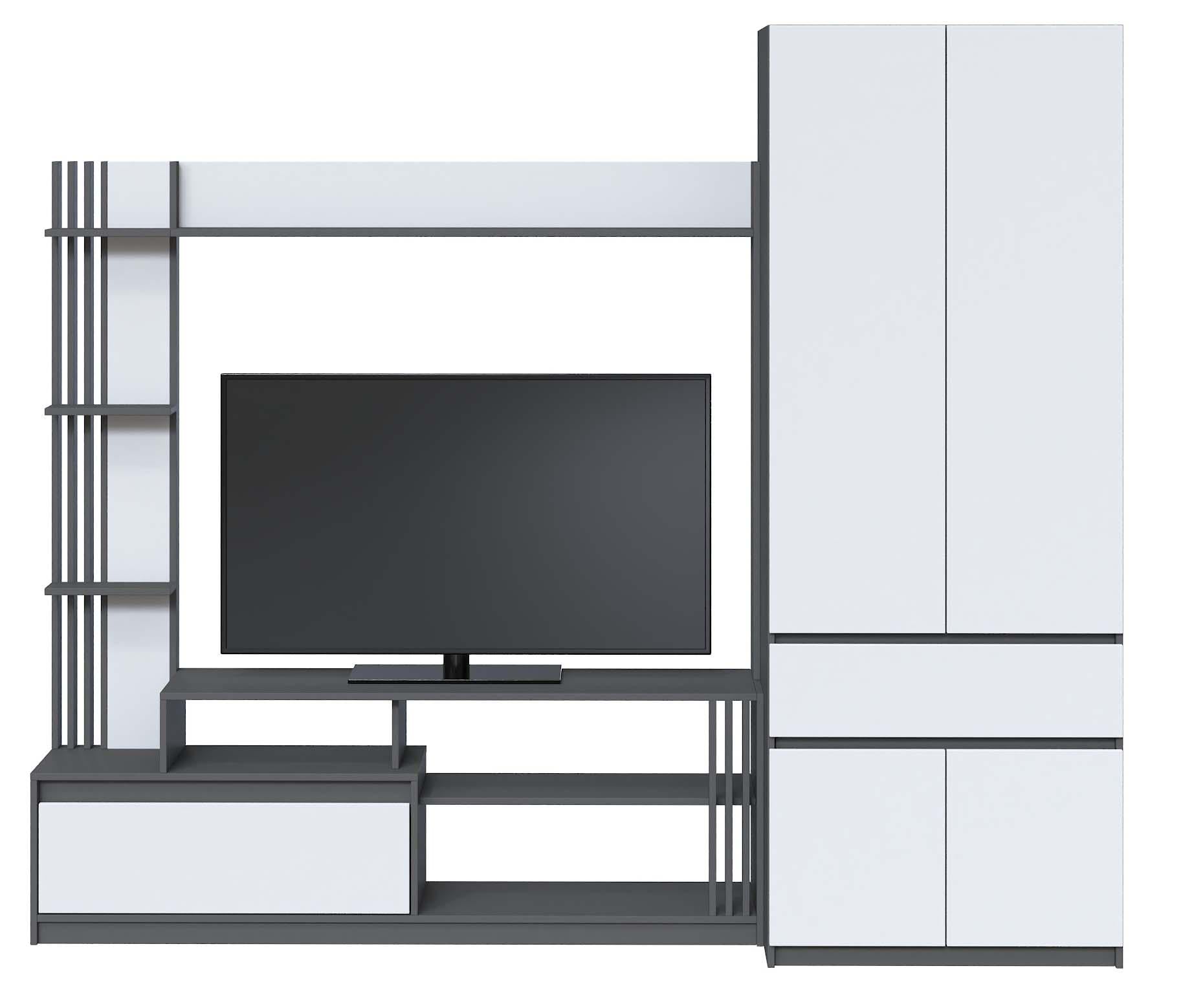 Стенка в гостиную Мастер Форм Брайт правосторонняя 2500х520х2000 мм Антрацитовый/Белый (30116)