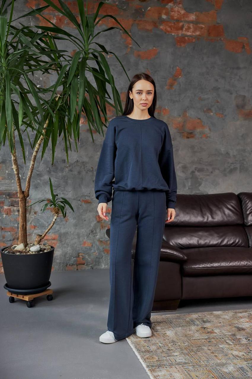 Костюм спортивный женский М128 свитшот/брюки прямые 3х-нить.3 L Синий (579-1-62)