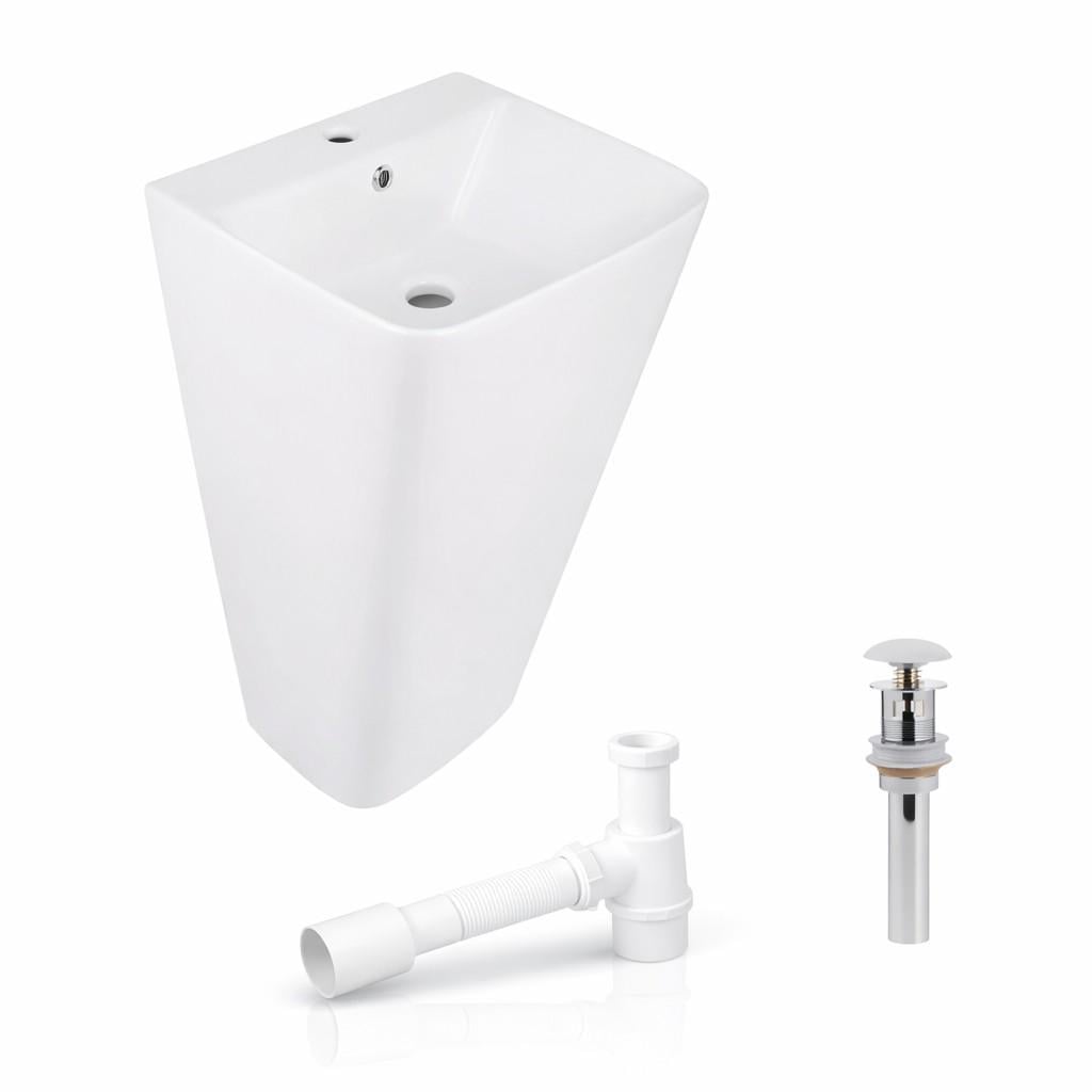 Комплект Qtap Tern 440×380 White підлогова раковина моноблок/донний клапан PU02O/сифон (47320) Комплект Qtap Tern 440×380 White підлогова раковина моноблок/донний клапан PU02O/сифон (47320)