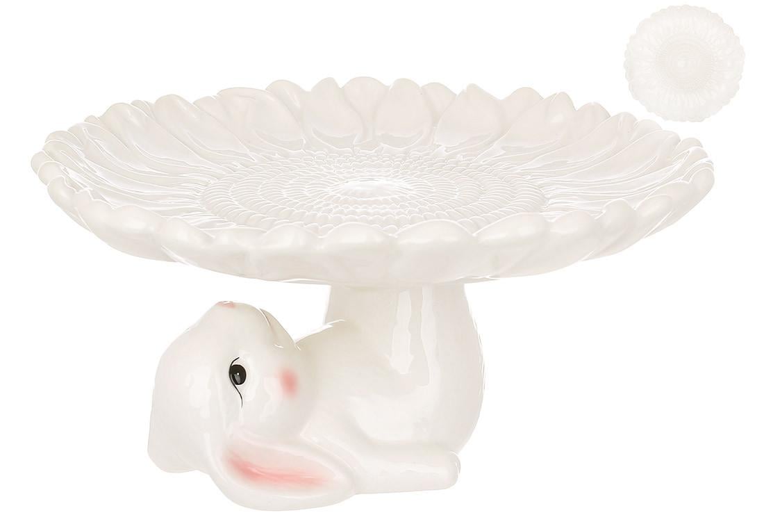 Подставка для кулича/торта BonaDi Кролик с цветком керамическая 26х13 см (928-175)