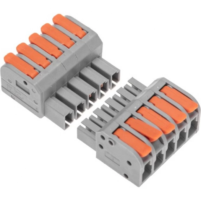 Клемма-коннектор проходная Tactix 0,2-4 мм2 32А 5х1-5х1 одинарная 43,8х29,1х15,3 мм Оранжевый (2604D-5P)