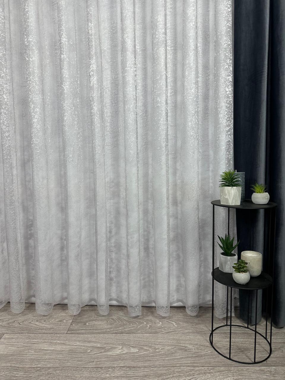 Тюль вуаль готовий Мармур на основі жакарду на тасьмі 6 см 500x250 см Сірий (1147-С-Т46) - фото 3