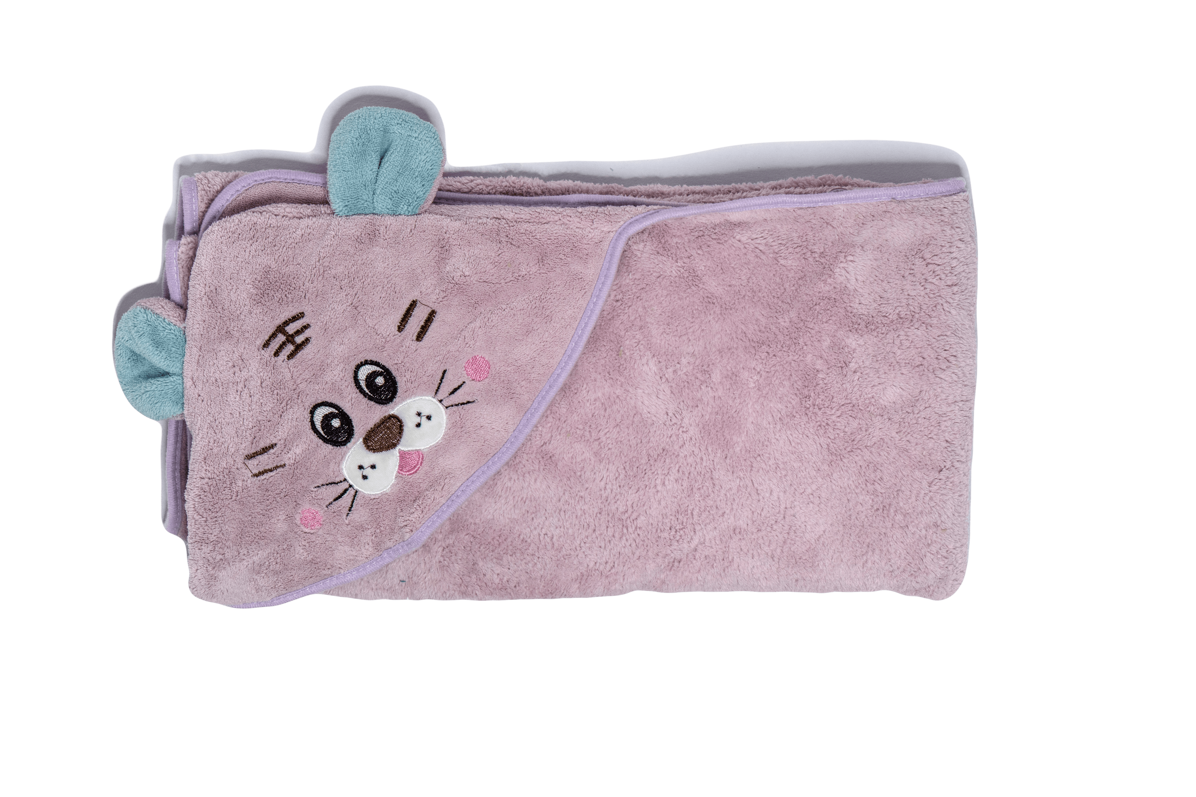 Полотенце-уголок Тигр с капюшоном детское 90х90 см Розовый (76956)