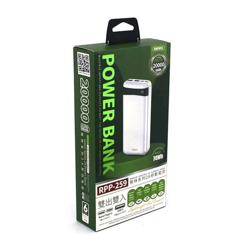 Повербанк REMAX RPP-259 Green Series OUTPUT-2US INPUT-MICRO/TYPE-C 2A 74 W 20000 mAh (20)