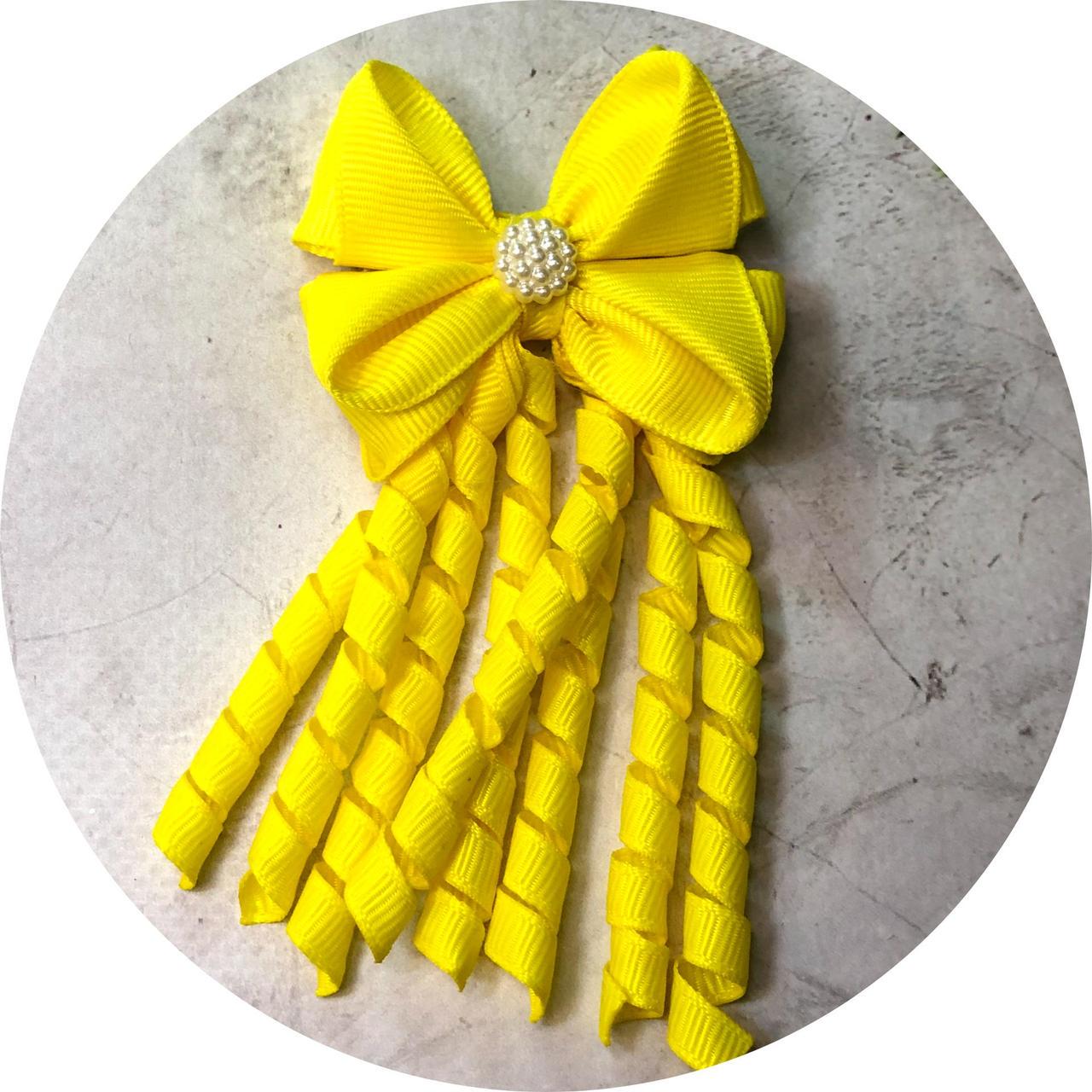 Бантик для волос детский на заколке 6х8 см Желтый (10622)