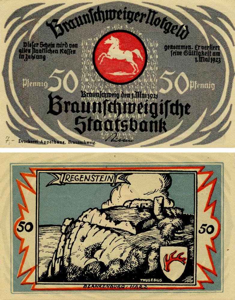 Коллекционная банкнота Германия Нотгельд 50 пфеннигов 1923 F-VF Бланкенбург (Б16107) Коллекционная банкнота Германия Нотгельд 50 пфеннигов 1923 F-VF Бланкенбург (Б16107)