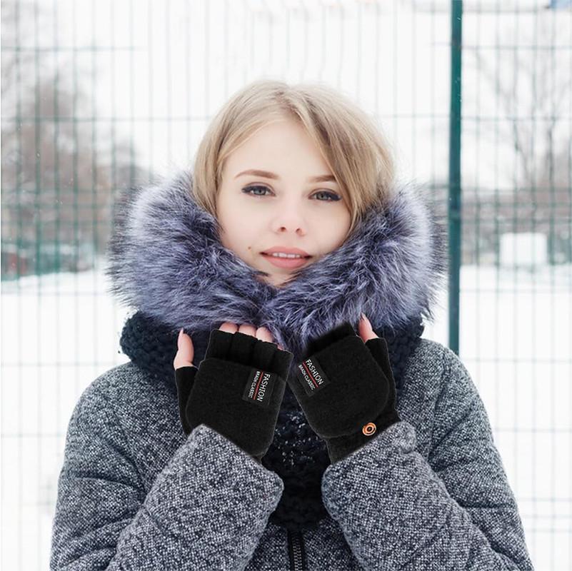 Перчатки-митенки зимние женские Lesko 2020 USB-подогрев регулируется застежкой Black (24366802) - фото 2