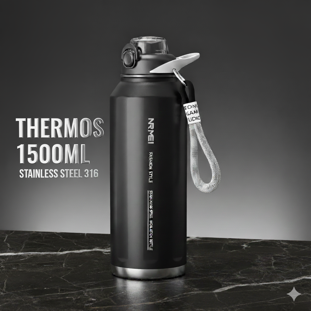 Термос NRMEI з нержавіючої сталі 316 герметичний не містить BPA 1500 мл Чорний (2814454909) - фото 2 Термос NRMEI з нержавіючої сталі 316 герметичний не містить BPA 1500 мл Чорний (2814454909) - фото 2