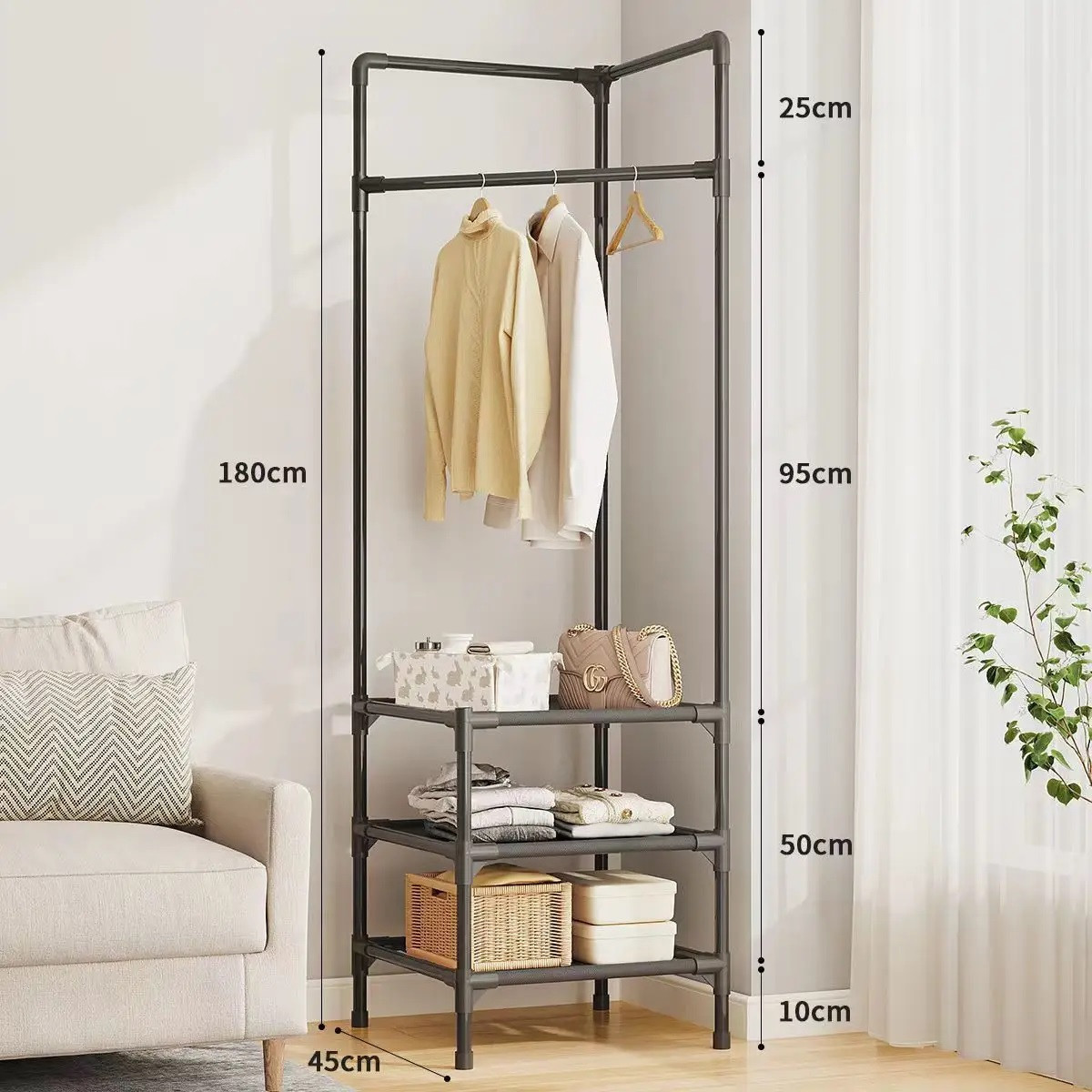 Вішалка для одягу кутова RIAS Corner Coat Rack 180х45х45 см Black (3_04420) - фото 4