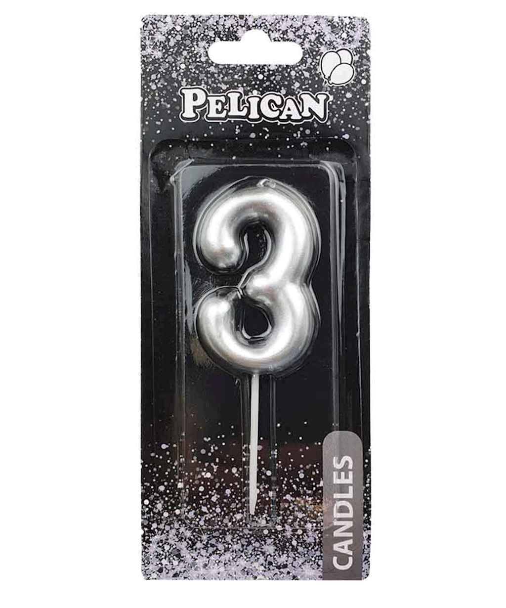 Свеча для торта Pelican 3 6 см Серебристый (866023)