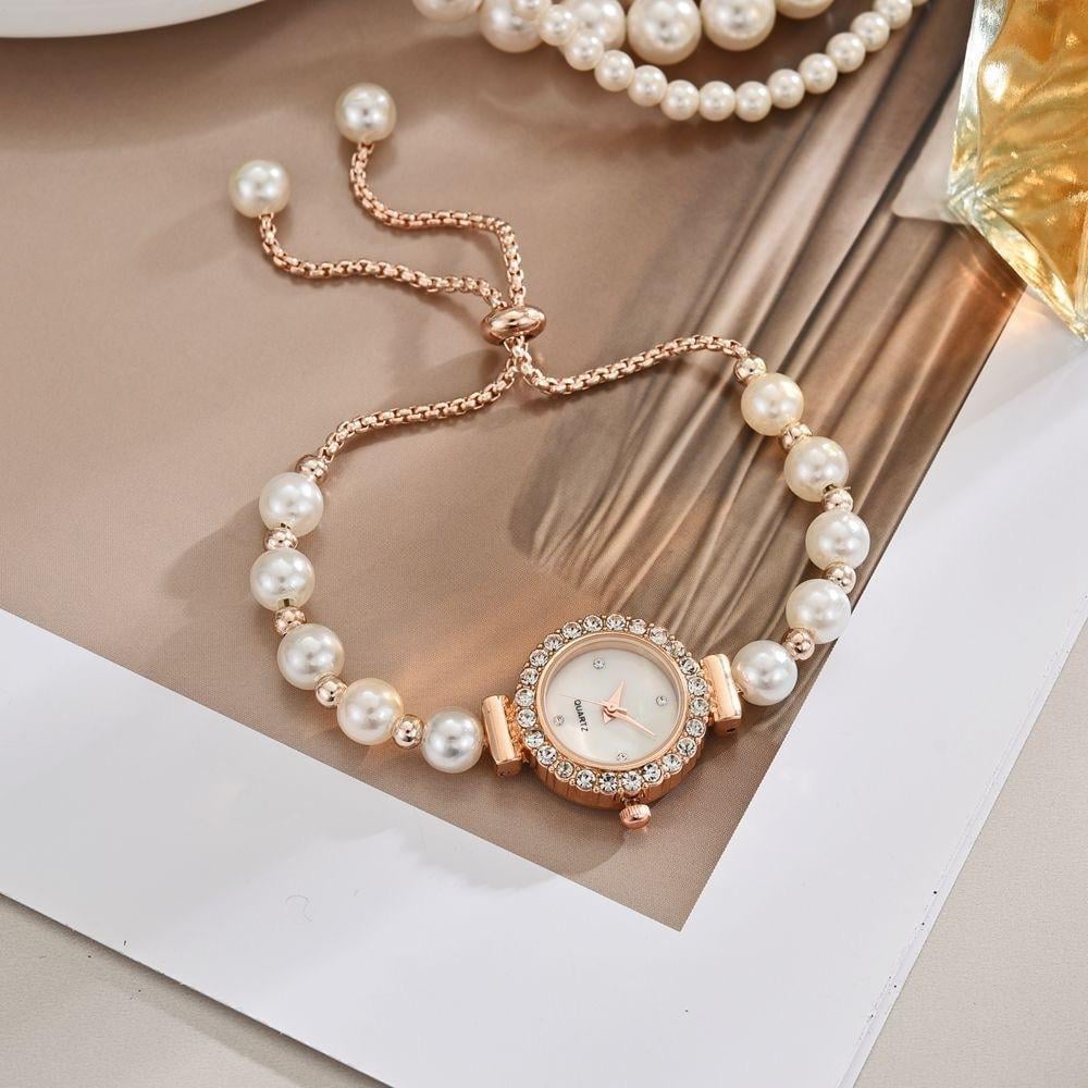 Наручний кварцовий годинник з регульованим браслетом із перлин та стразами Рожеве золото (2690598357) - фото 5 Наручний кварцовий годинник з регульованим браслетом із перлин та стразами Рожеве золото (2690598357) - фото 5