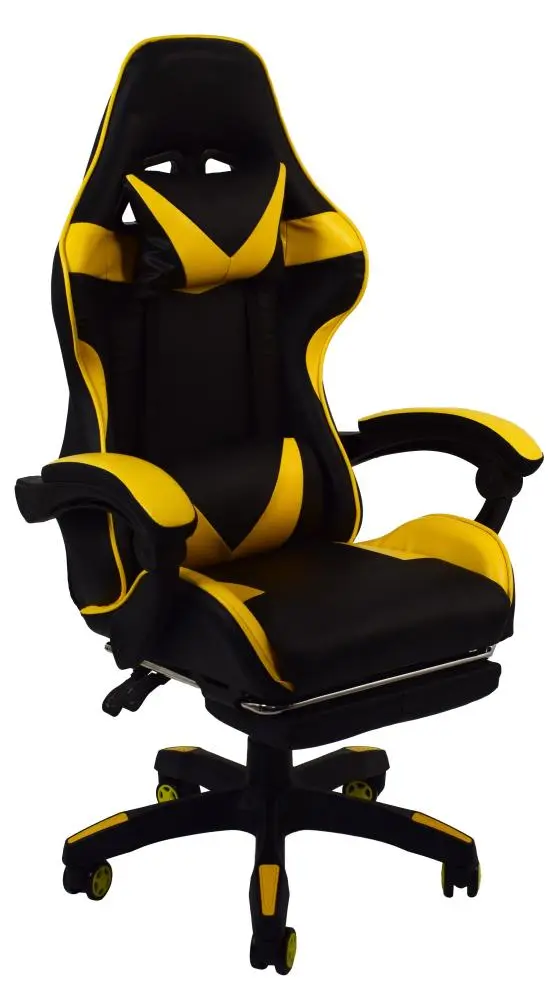 Кресло геймерское Bonro B-810 с подставкой для ног и двумя подушками до 120 кг Желтый (132-76-42300046)