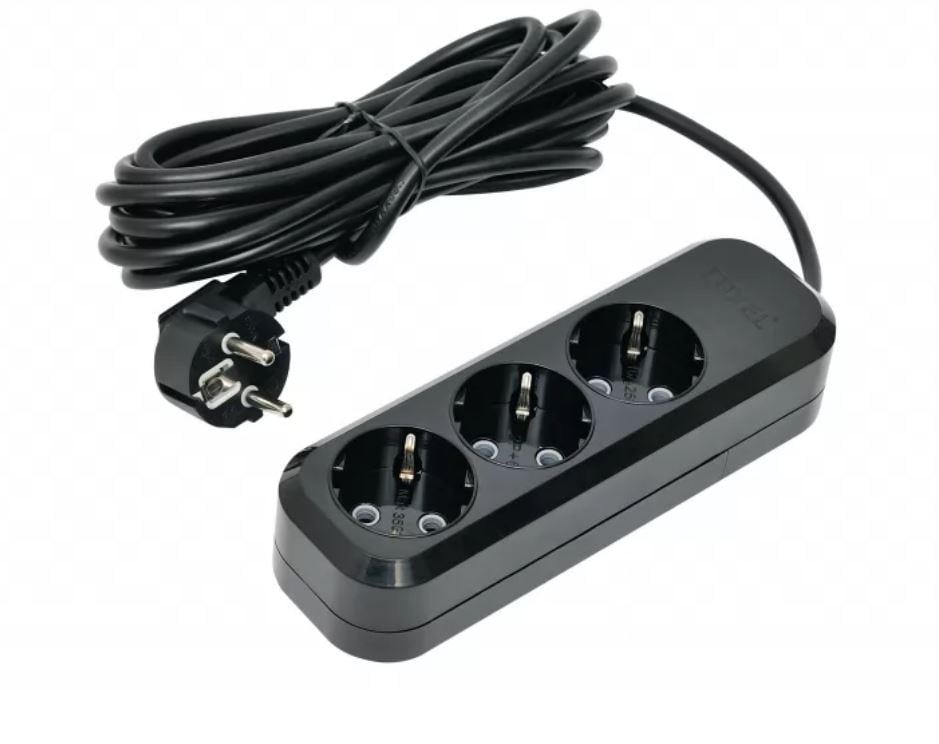 Удлинитель 3 гнезда с заземляющим контактом 5 м Черный (7535)