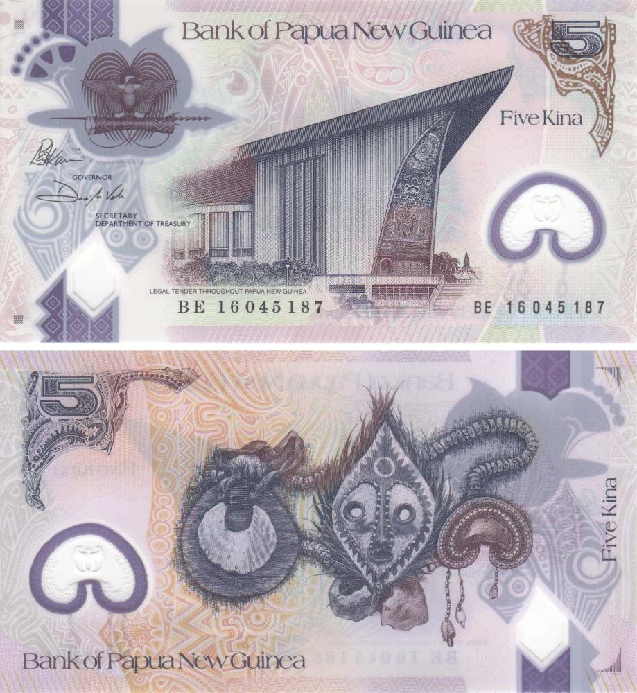 Коллекционная банкнота Папуа-Новая Гвинея 5 кина 2016 Полимер UNC P51 (Б09107)