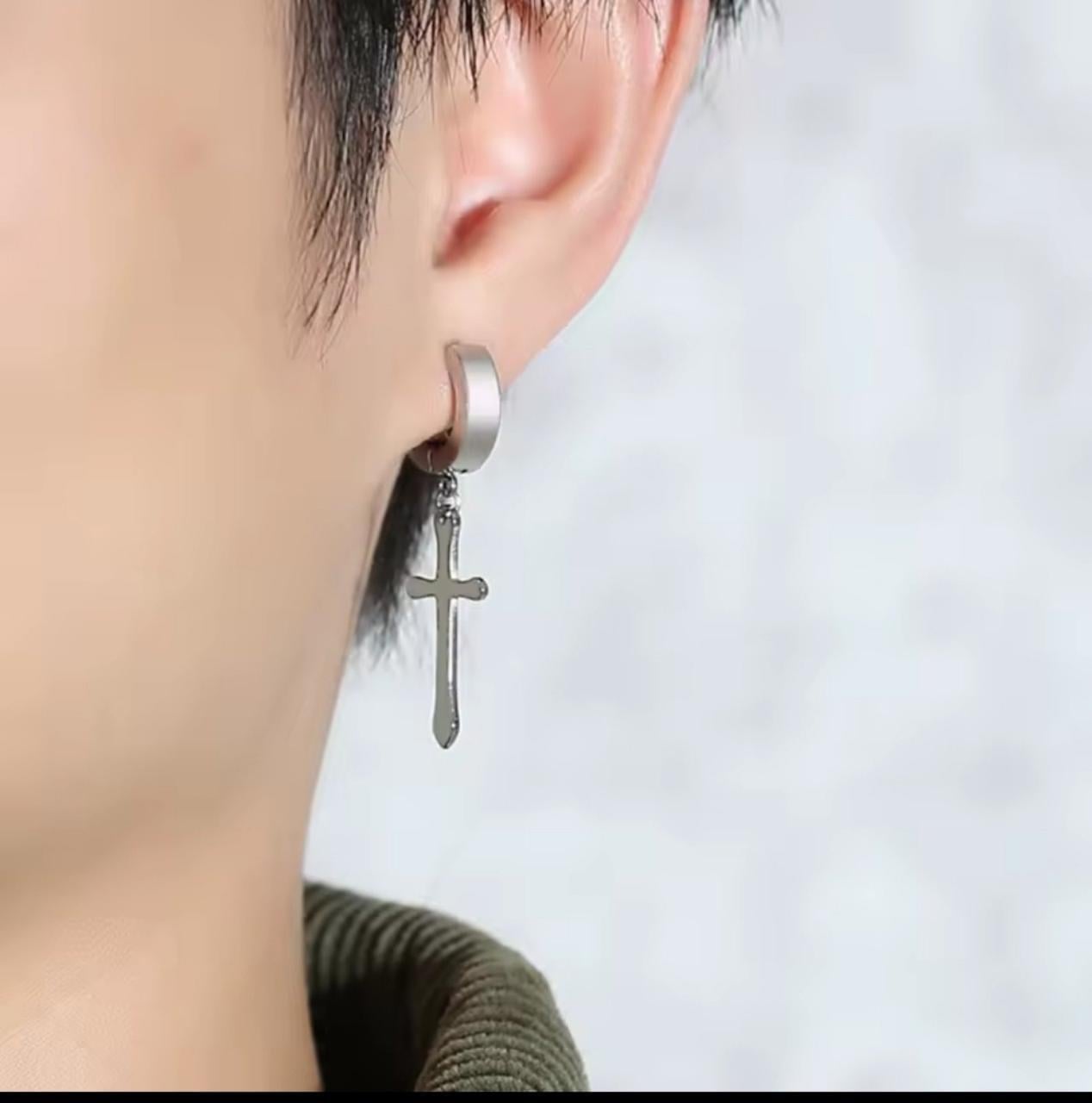 Сережки з хрестом Spikes чоловічі зі сталі 1 шт. Сірий (1309518194)