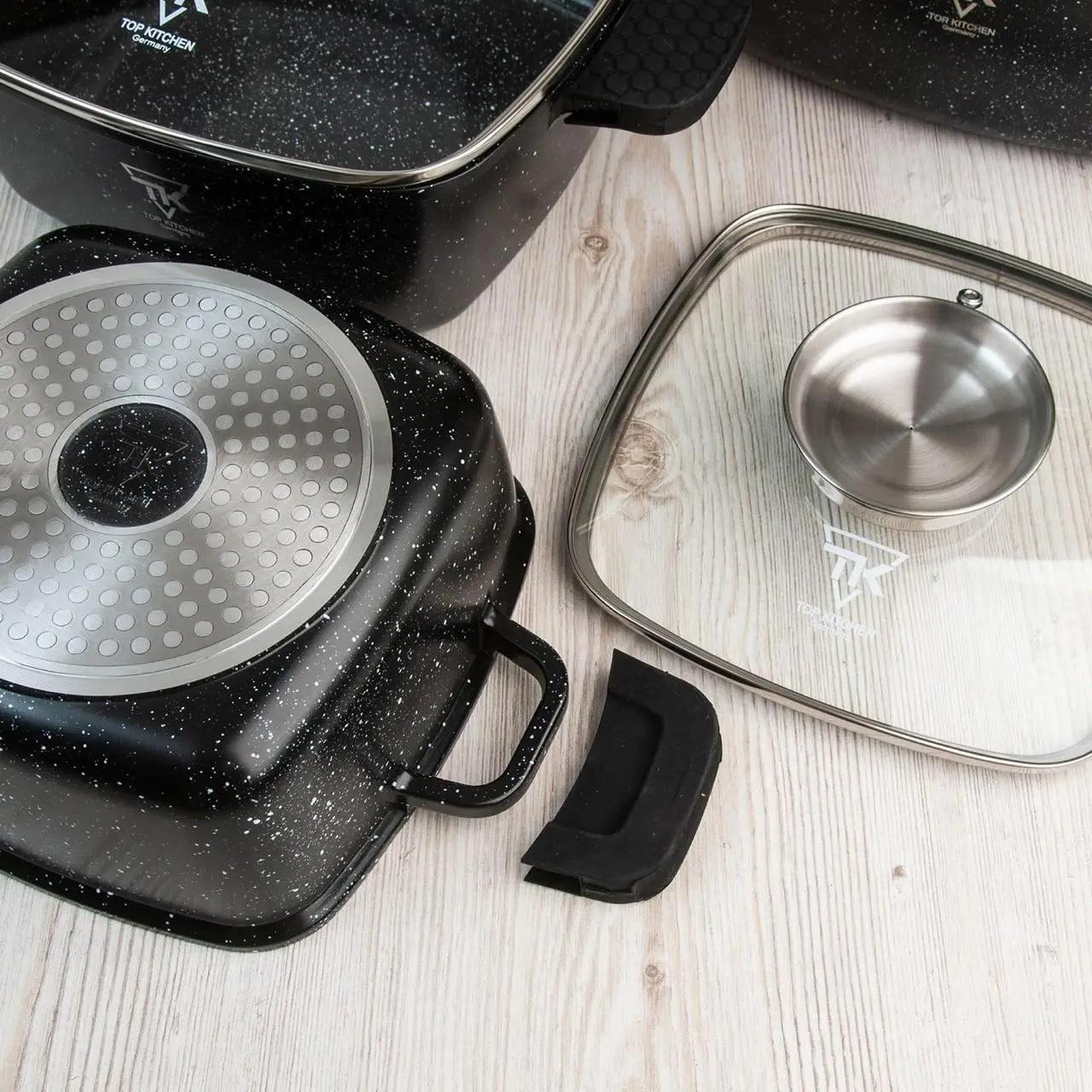 Набір посуду для індукції Top Kitchen TK-000103 з гранітним покриттям 7 предметів Чорний (2480409740) - фото 4 Набір посуду для індукції Top Kitchen TK-000103 з гранітним покриттям 7 предметів Чорний (2480409740) - фото 4