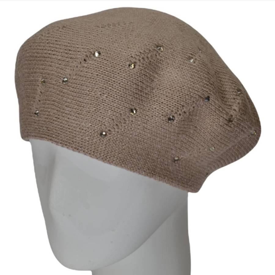 Берет женский Lirus Нимфа двойной из шерсти с стразами Светло-бежевый