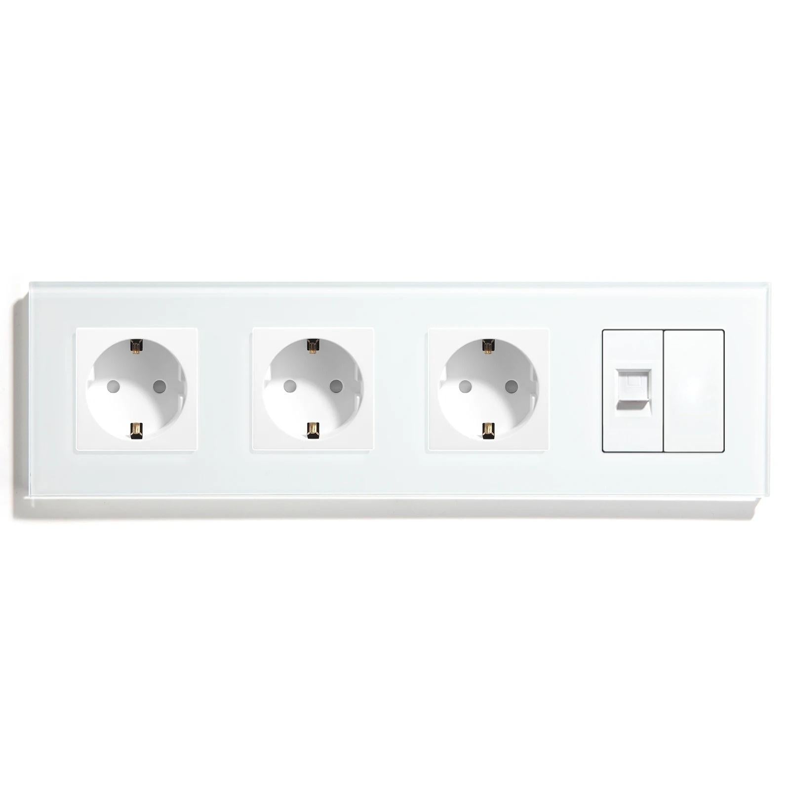 Розетка четырехместная LUXION силовая/интернет RJ-45 настенная стеклянная рамка Белый (LX-M4FCAT6BLK-WT)