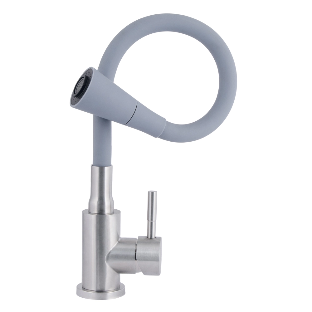 Змішувач для кухні Lidz Aria 015F31 з гнучким виливом Grey/Nickel