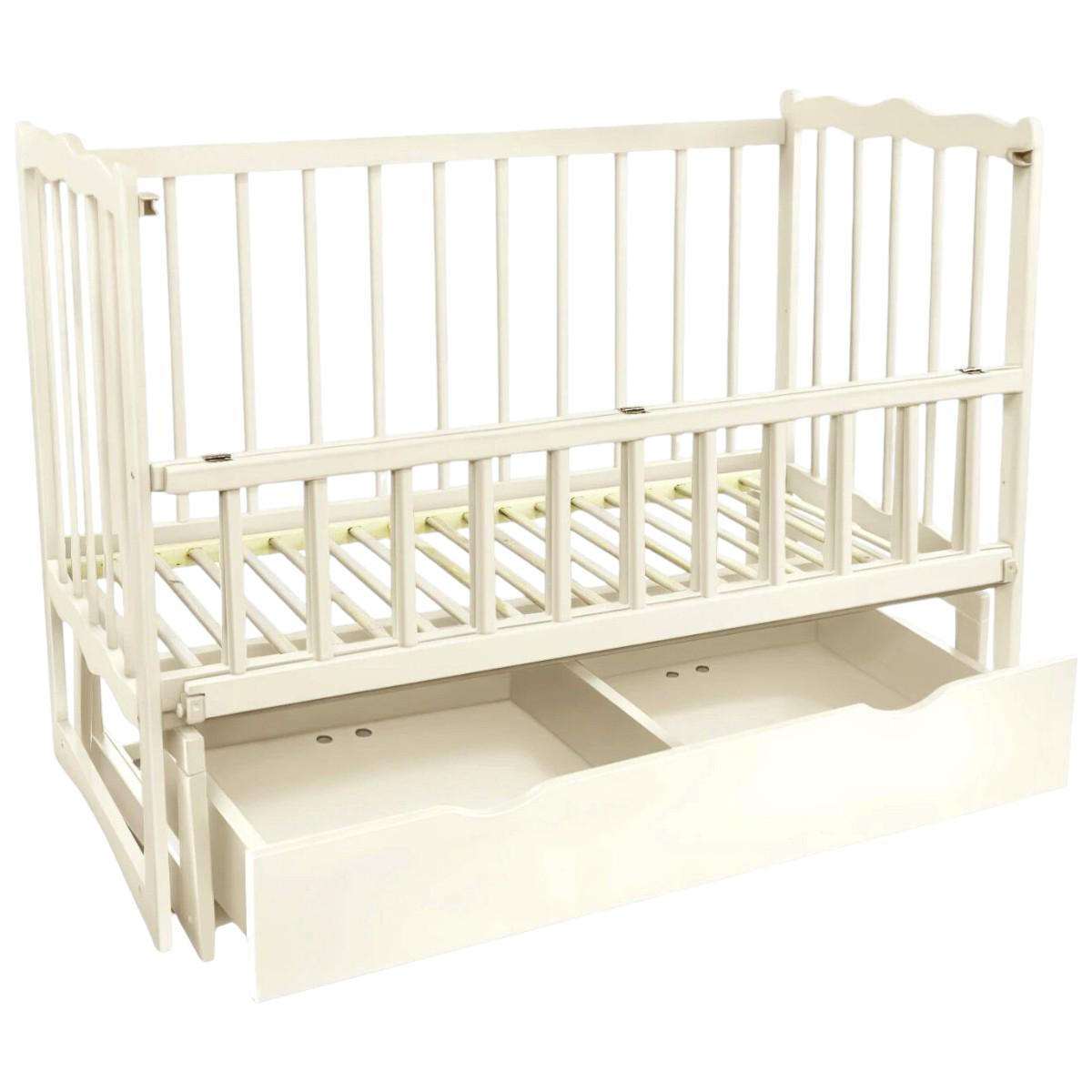 Кроватка детская маятник A-Toys Сон откидной борт и ящик Слоновая кость