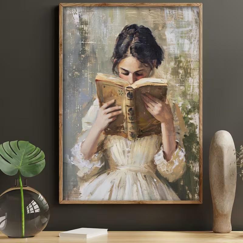 Постер Девушка с винтажной книгой на полотне 30×40 см (PT-GR-001073)