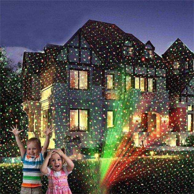 Лазерный проектор уличный Star Shower Laser Light 8001 россыпь точек зелёного и красного цвета - фото 4