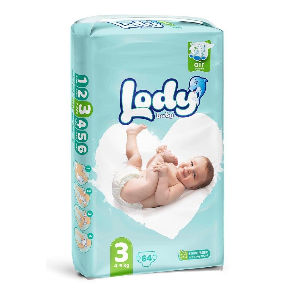 Подгузники детские дышащие LODY AIR JUMBO MIDI р. 3 4-9 кг 64 шт. (000006638)