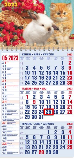 Календарь квартальный Офисный 1 Рыжий котик и кролик в цветах