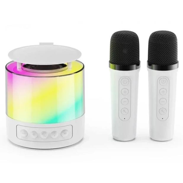 Колонка Bluetooth K19 з підсвічуванням LED та двома мікрофонами для караоке White (13356397)