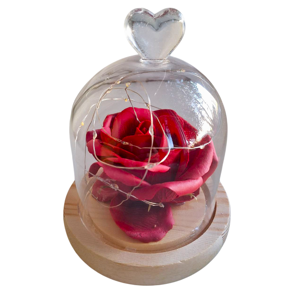 Роза вечная в колбе декоративная 15 см с LED-подсветкой Красный (0291)