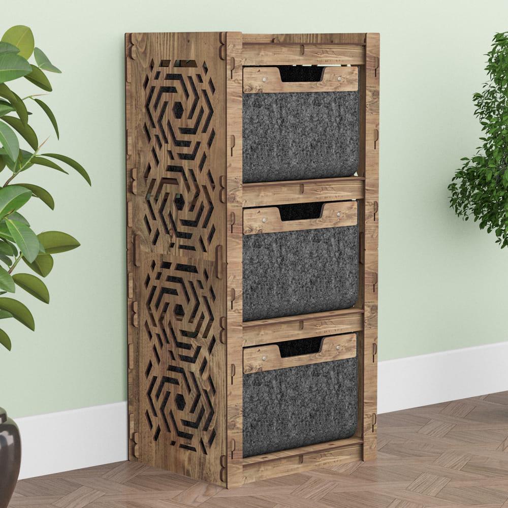 Комод для игрушек деревянный Hexagonica Chevron на 3 ящика черные корзины 900х413х345 мм (111227)