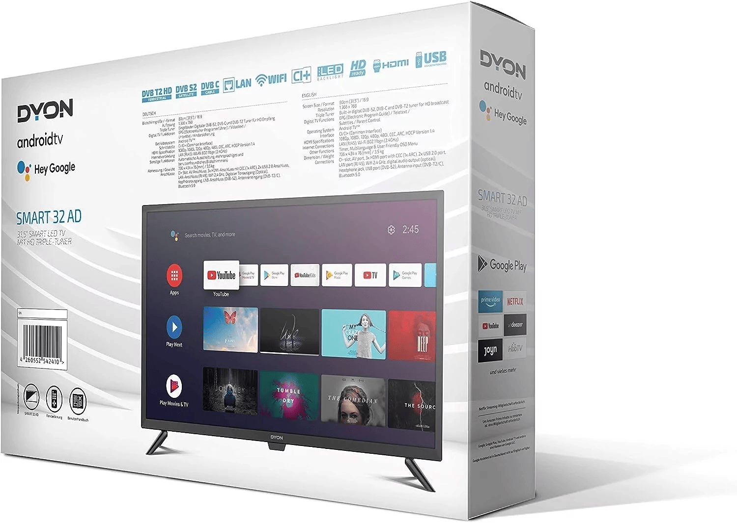 Телевизор Dyon Smart 32 AD Bluetooth/60 ГЦ/HD/Android TV/WI-FI 32" (12165722) - фото 3