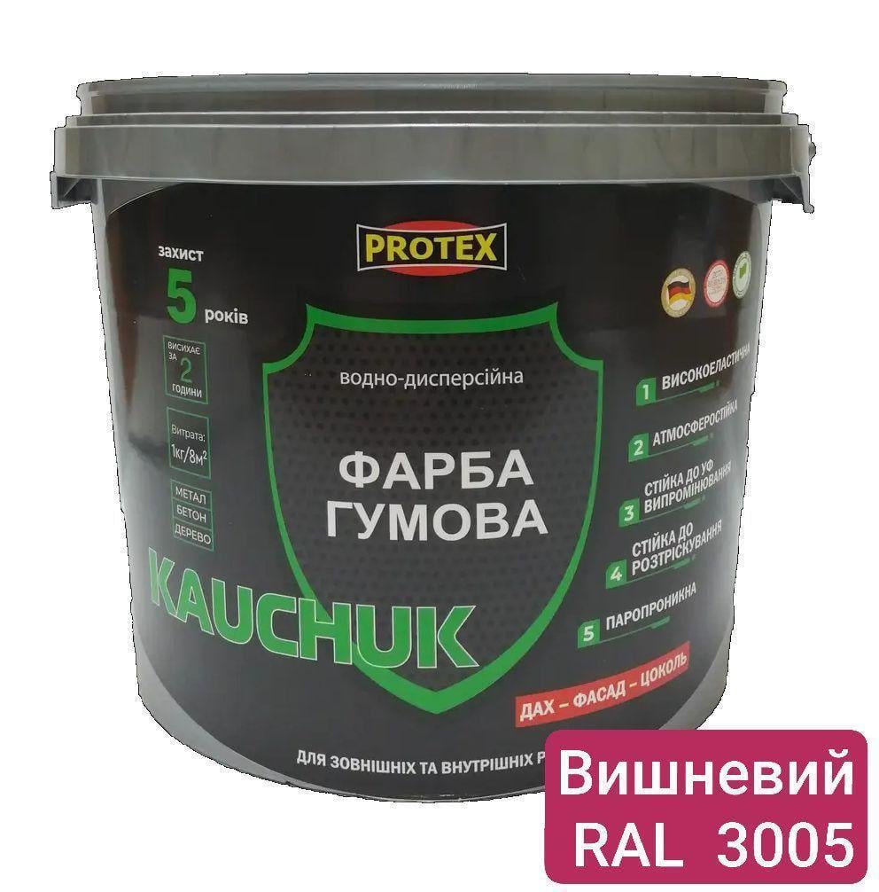 Краска высокоэластичная KAUCHUK proof Water Based PROTEX 11 кг RAL 3005 Вишневый (3014750929)