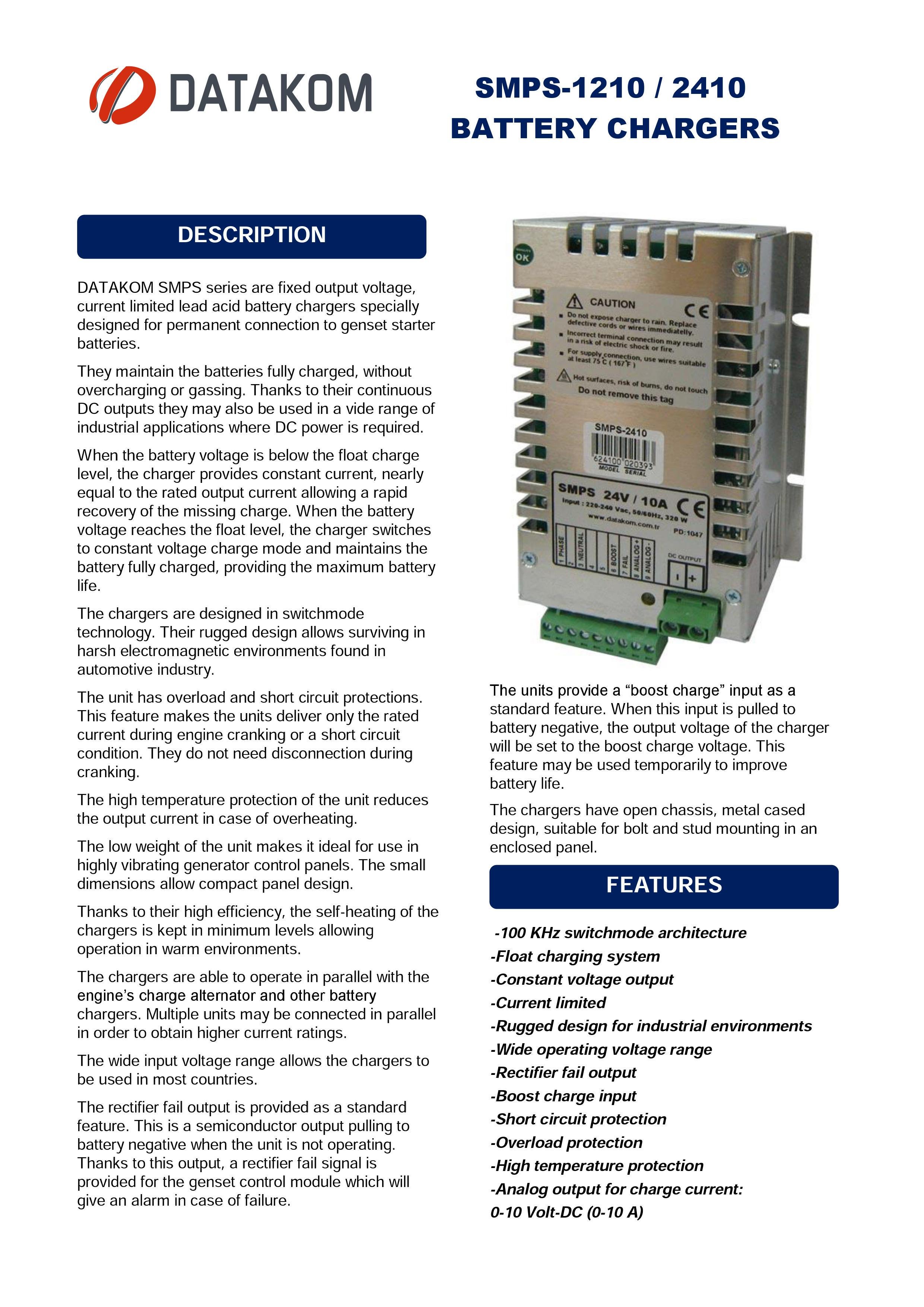 Зарядное устройство для аккумулятора DATAKOM SMPS-2410 24 В 10 A - фото 5 Зарядное устройство для аккумулятора DATAKOM SMPS-2410 24 В 10 A - фото 5