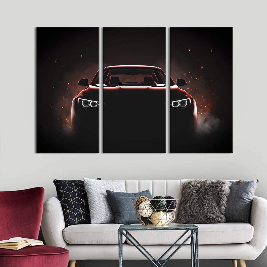 Картина на холсте триптих Силуэт автомобиля 128x81 см (1324-31)
