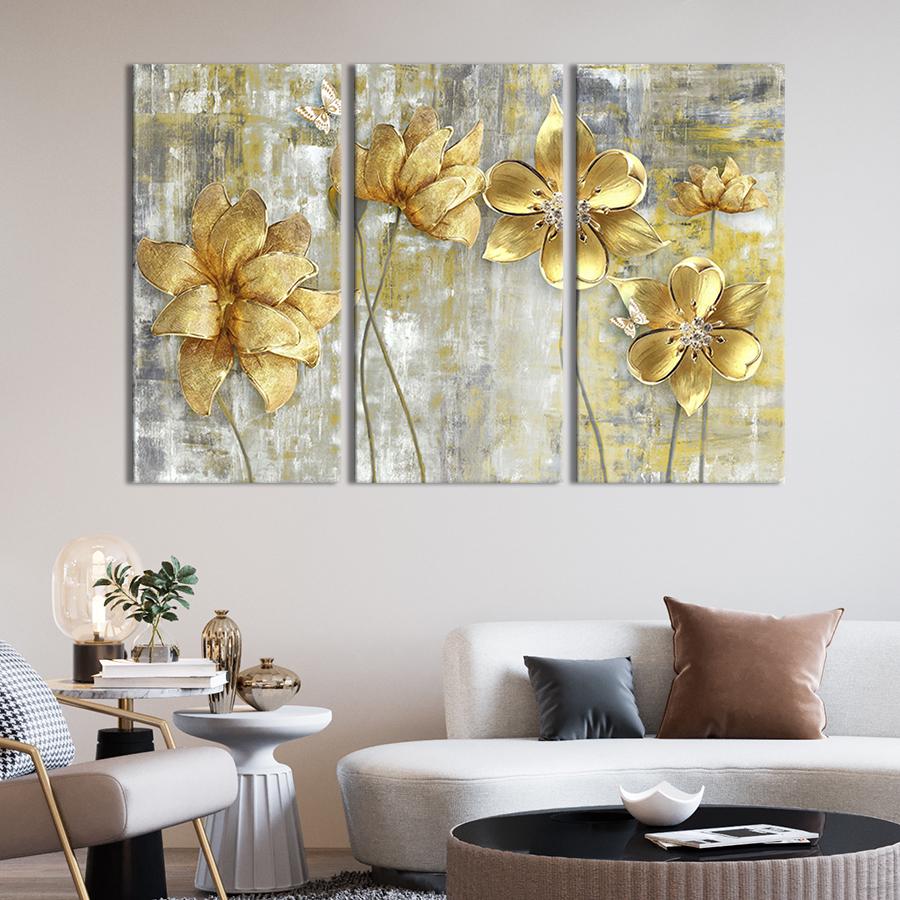 Модульная картина на холсте Триптих Роскошь золота на цветах 156x100 см (259-31)