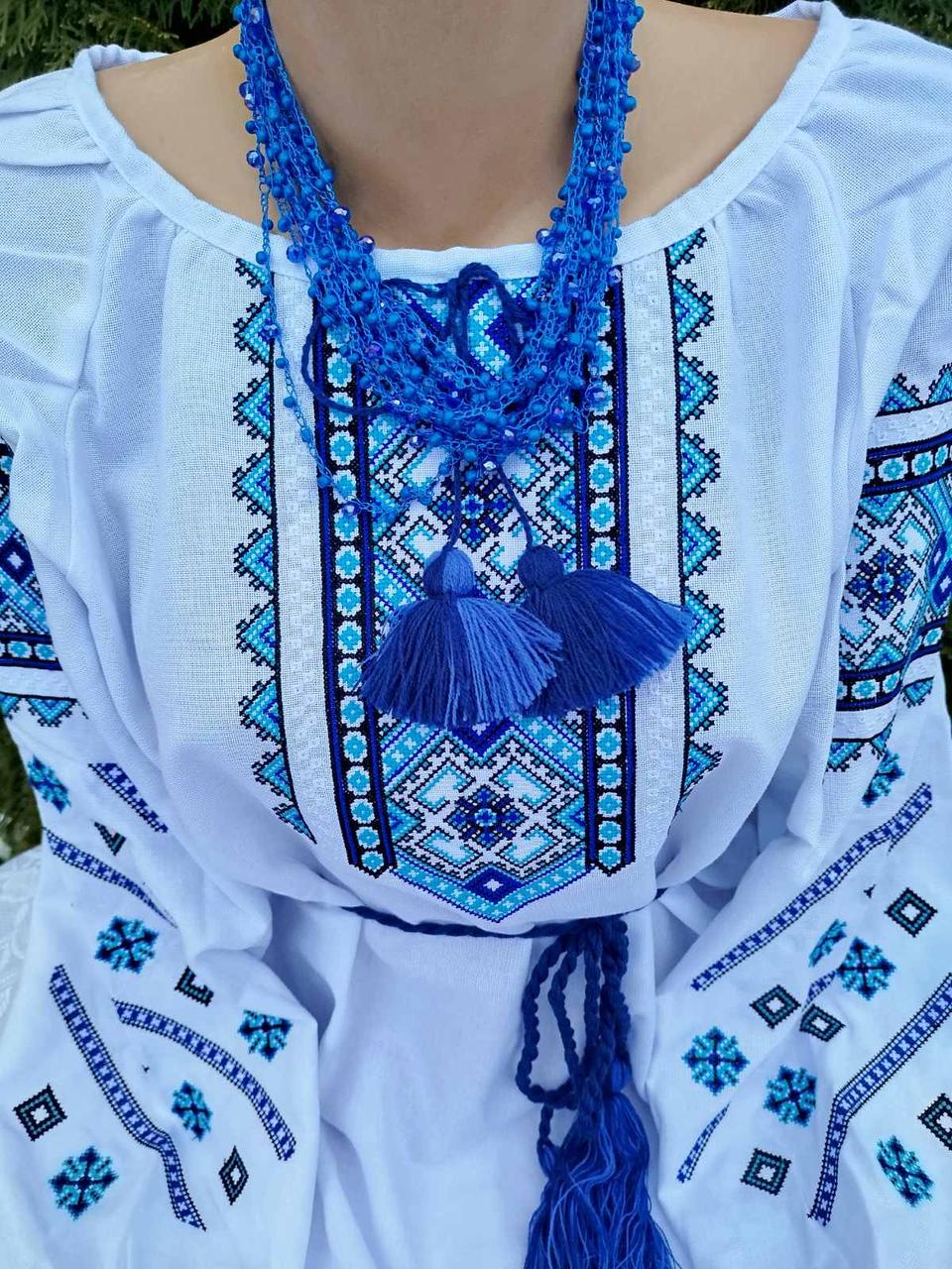 Вишиванка Квітковий орнамент р. 42 Білий/Синій (916285680) - фото 4 Вишиванка Квітковий орнамент р. 42 Білий/Синій (916285680) - фото 4