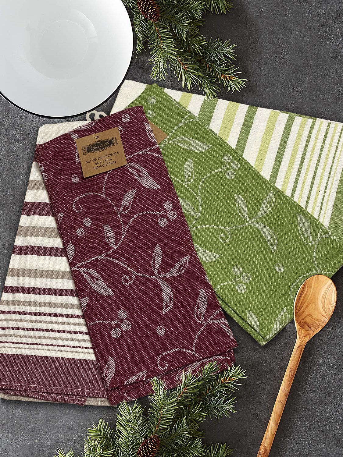 Набор кухонных полотенец Zastelli №2 жаккард 46х71 см 4 шт. Зеленый/Бордовый (19220)