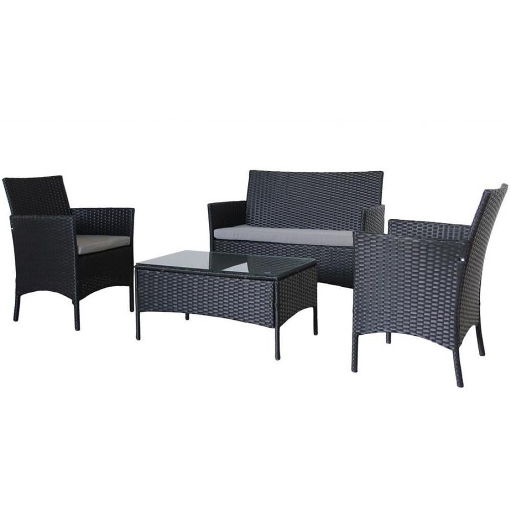 Комплект плетеной садовой мебели Bonro B-6210 диван/стол/2 кресла из искусственного ротанга Черно-серый (SI-B6210B)