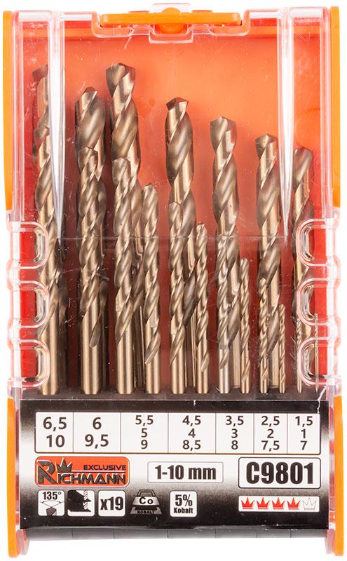 Набір кобальтових свердел по металу Richmann HSS 1 - 10 мм 19 шт. (C9801)