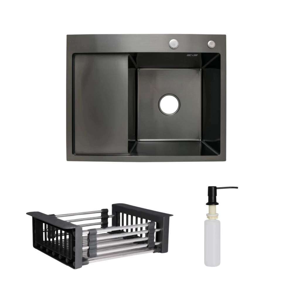 Мойка для кухни интегрированная Lidz Handmade H6350BL крыло слева Black PVD дозатор/корзина для кухонной мойки Lidz K01B (SD00053652)