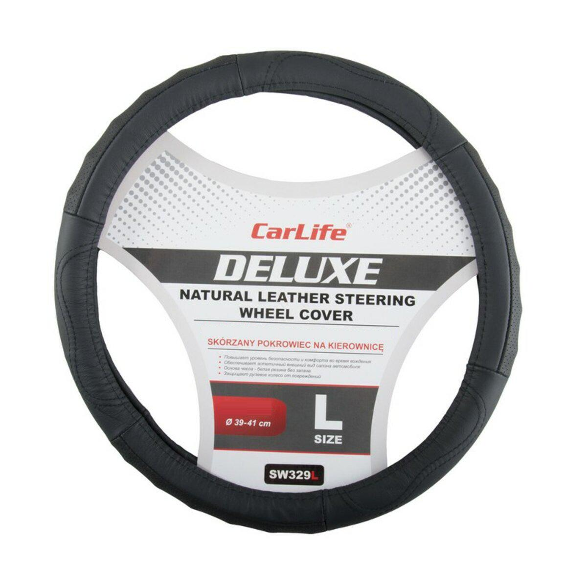 Чехол на руль CarLife кожаный L/39-41 см Черный (SW329L)