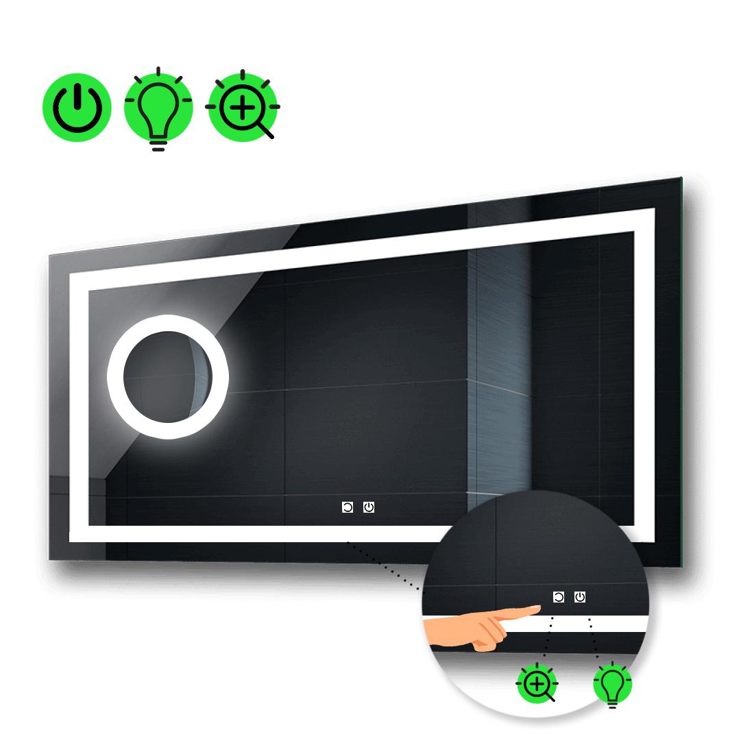 LED-зеркало 80x70 см с двумя сенсорами/линзой и подсветкой Karnet (karnetg58)