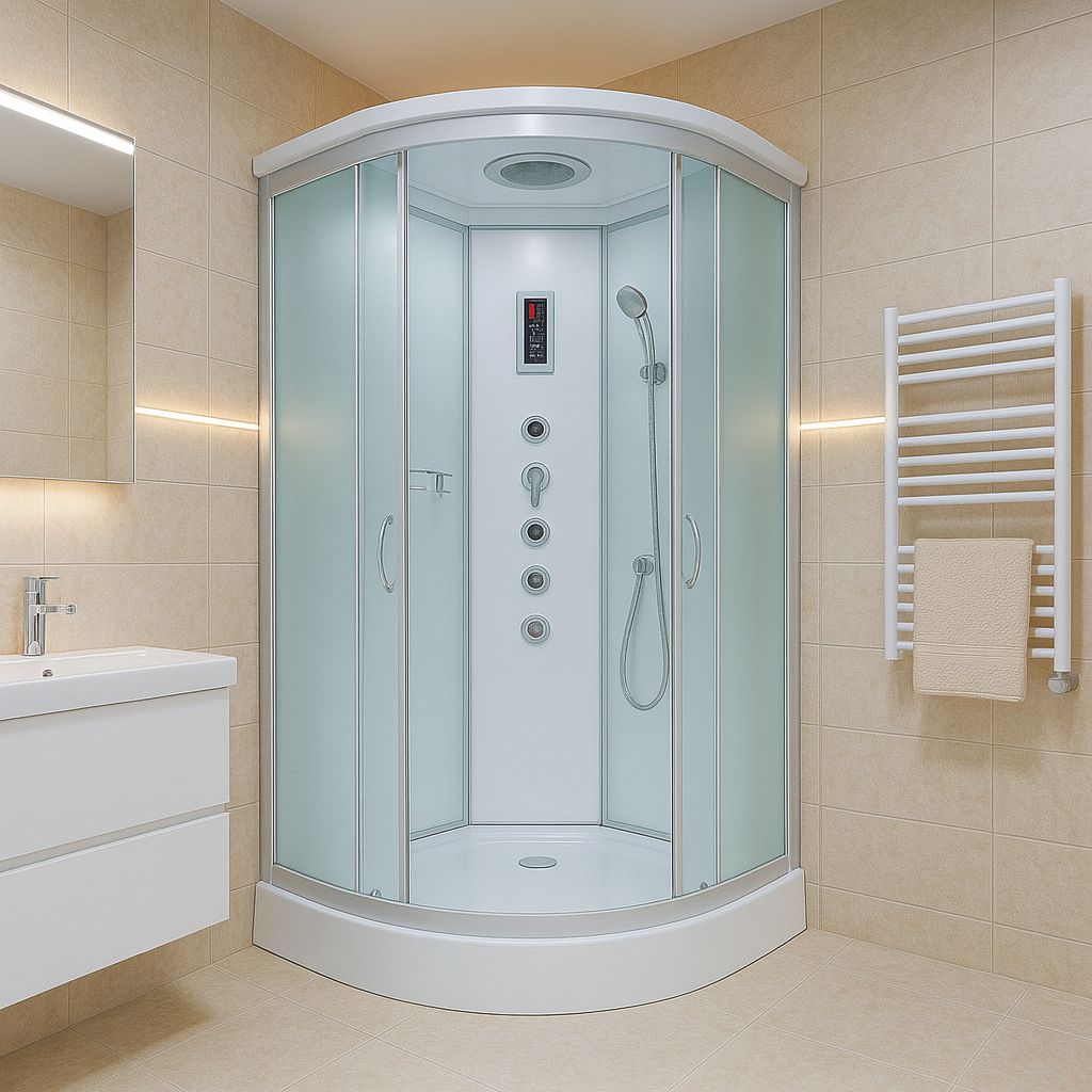 Душевой бокс закрытый KO&PO полукруглый с гидромассажем и электроникой поддон 15 см матовое стекло 100х100х215 см (C14910)