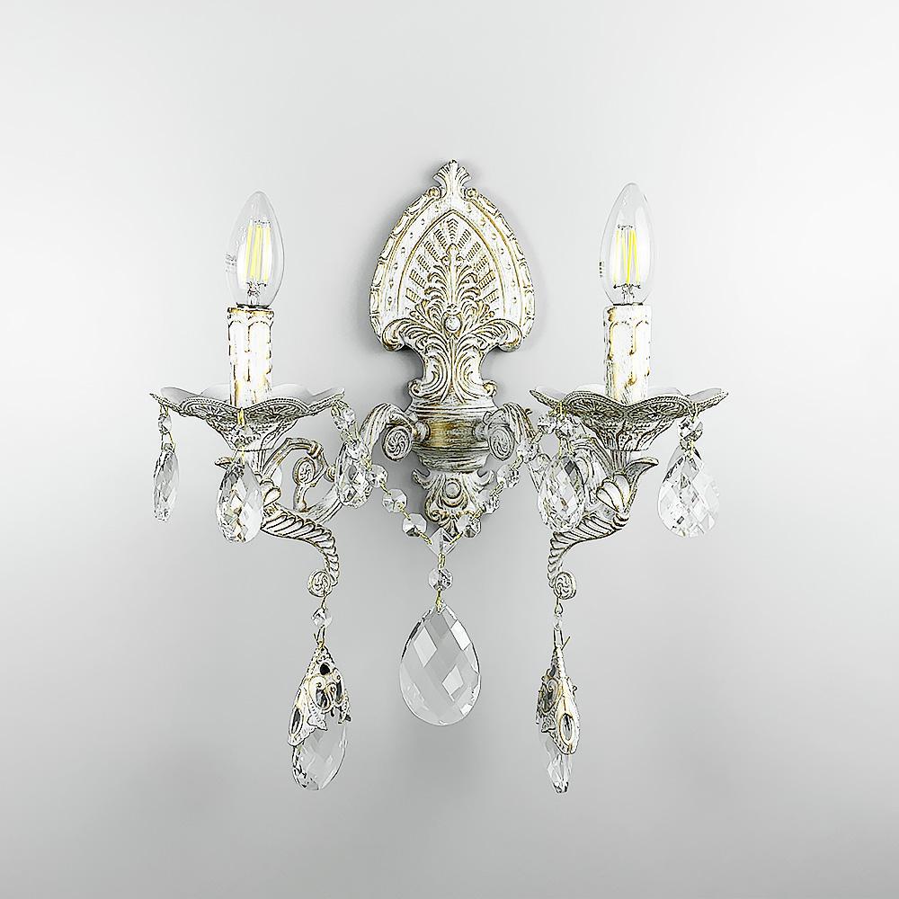 Бра Line.F 5412/1 двойное с хрустальными подвесами Белый/Золотой (2961_6120)