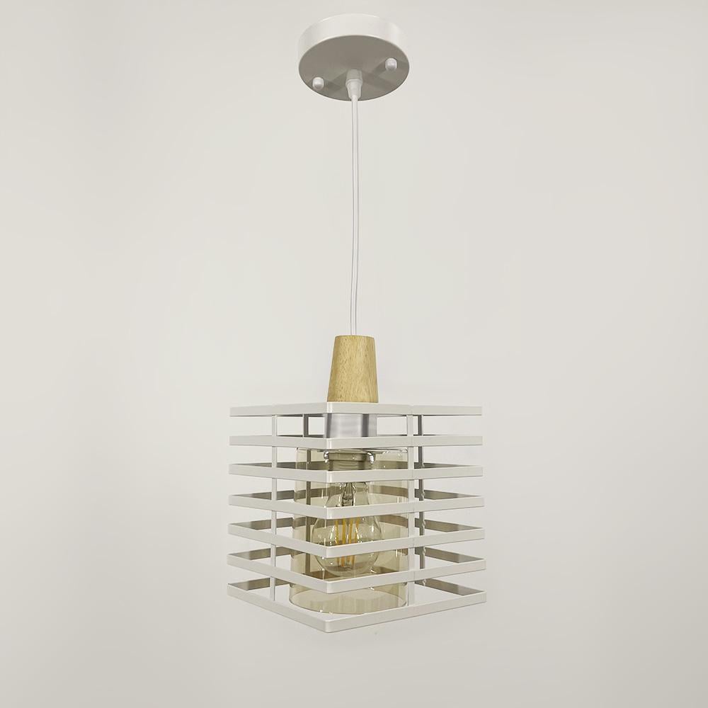 Люстра підвісна LNF-17528/1P WT/AM з білим корпусом та бурштиновим плафоном